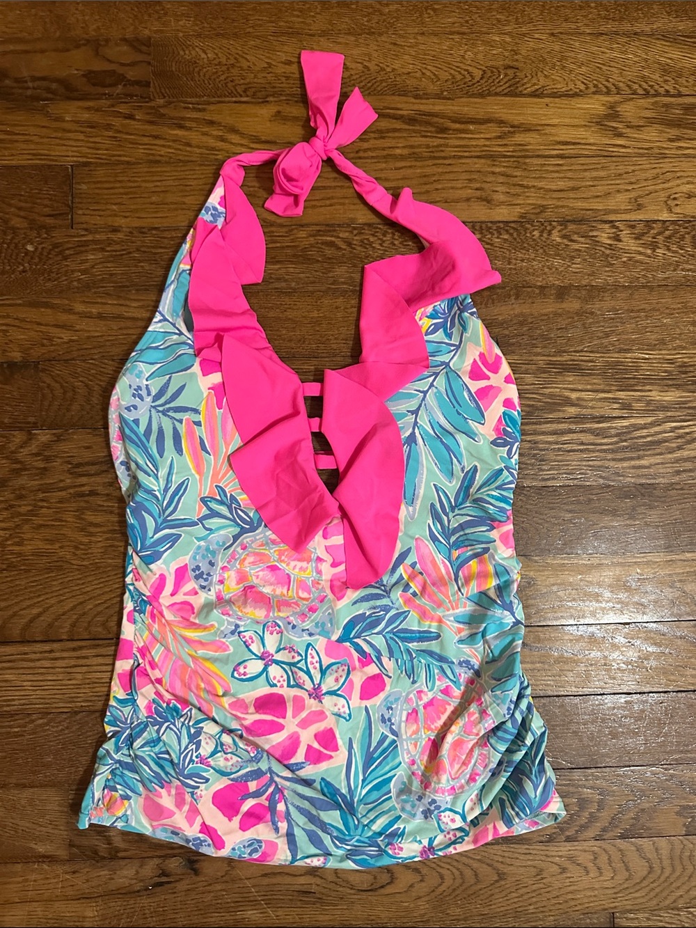 Lilly Pulitzer turtle wave Ruffle halter swim top